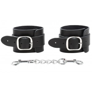 Черные БДСМ наручники из натуральной кожи