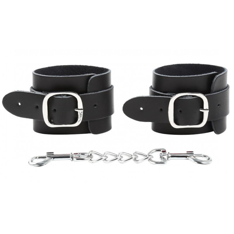 Черные БДСМ наручники из натуральной кожи