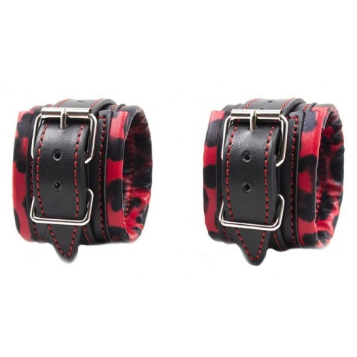 Наручники черно-красные из искусственной кожи