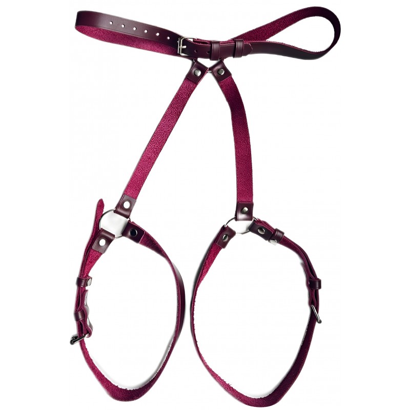 Универсальная бордовая сбруя из натуральной кожи Skinlab