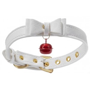 Белый ошейник с бантиком и колокольчиком (иной угол)