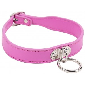 Узкий ошейник с кольцом розовый (иной угол)