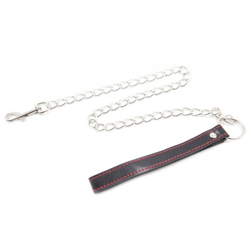 Черно-красный поводок с мелкой цепью																								