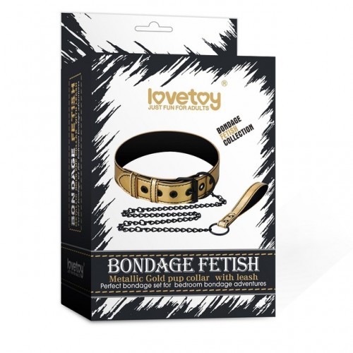 Ошейник с поводком на цепи Bondage Fetish золотистый