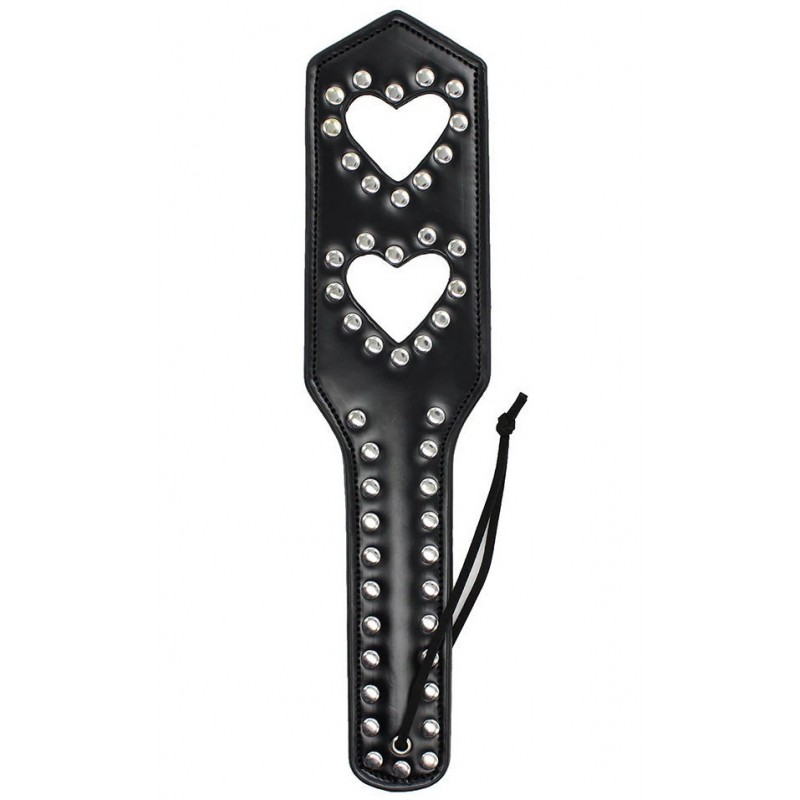 Чёрный пэдл в сердечки с заклёпками 34 см