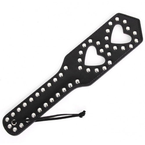 Чёрный пэдл в сердечки с заклёпками 34 см