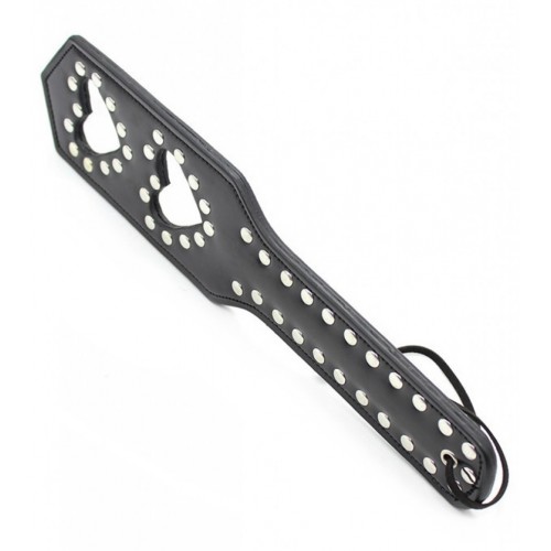 Чёрный пэдл в сердечки с заклёпками 34 см