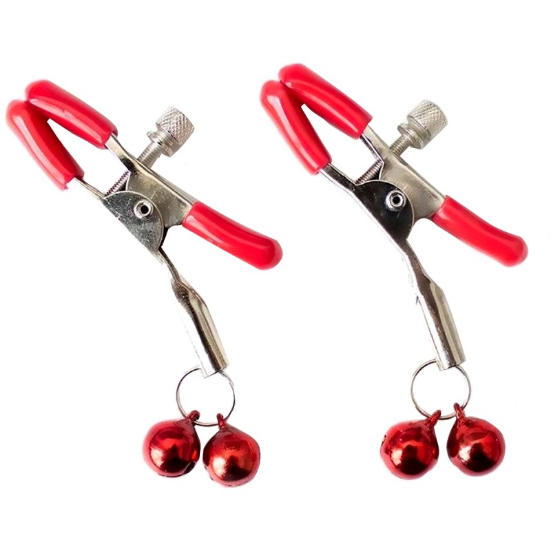 Зажимы для сосков с двойным бубенчиком красные