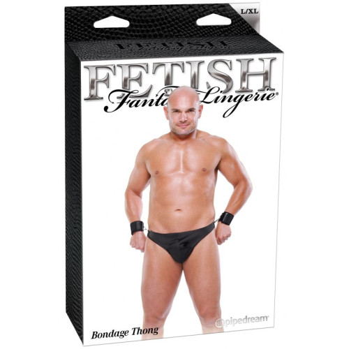 Черные мужские стринги с фиксаторами Fetish Bondage Thong XXL/XXXL