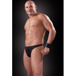 Черные мужские стринги с фиксаторами Fetish Bondage Thong XXL/XXXL (иной угол)