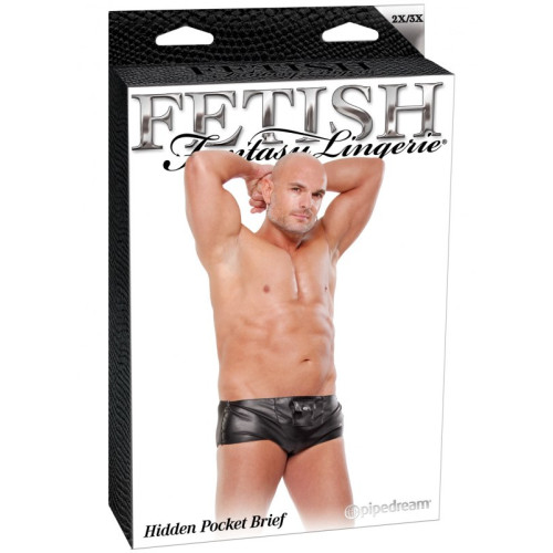 Черные мужские трусы-хипсы с карманом Fetish Hidden Pocket Brief XXL/XXXL