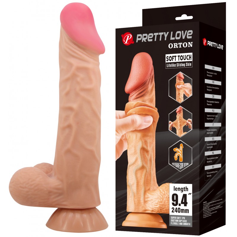 Реалистичный фаллоимитатор с эффектом двойной кожи телесный Pretty Love Sliding Skin Orton 24 см