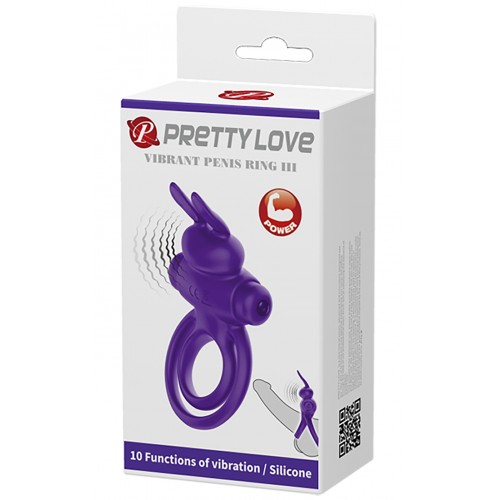 Эрекционное виброкольцо Pretty Love Vibrant Penis Ring III с петлей на мошонку фиолетовое