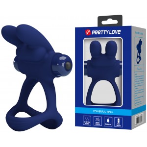 Эрекционное виброкольцо Pretty Love Powerful Ring с петлей на мошонку синее