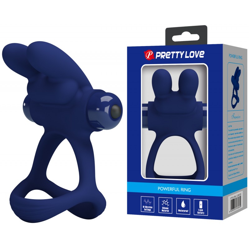 Эрекционное виброкольцо Pretty Love Powerful Ring с петлей на мошонку синее