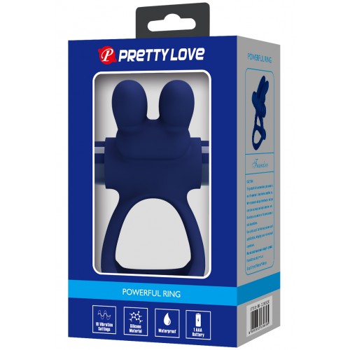Эрекционное виброкольцо Pretty Love Powerful Ring с петлей на мошонку синее