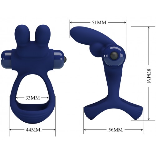 Эрекционное виброкольцо Pretty Love Powerful Ring с петлей на мошонку синее