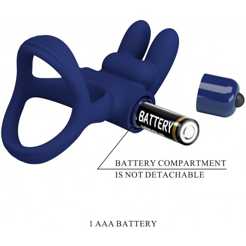 Эрекционное виброкольцо Pretty Love Powerful Ring с петлей на мошонку синее