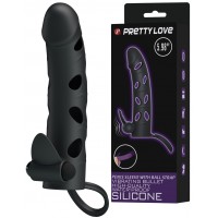 Силиконовая вибронасадка с клиторальным стимулятором и петлей под мошонку Pretty Love Penis Sleeve