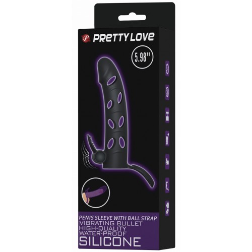 Силиконовая вибронасадка с клиторальным стимулятором и петлей под мошонку Pretty Love Penis Sleeve