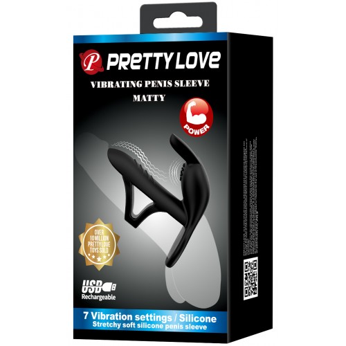 Фаллопротез-вибронасадка на пенис с двойным эрекционным кольцом Pretty Love Vibrating Penis Sleeve Matty