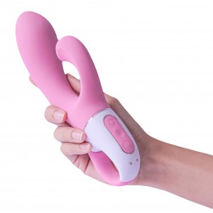 Расширяющийся вибратор с клиторальным стимулятором Satisfyer Air Pump Bunny 2 (иной угол)