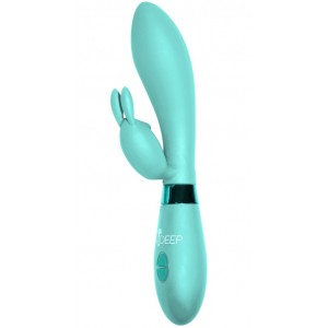 Вибратор с клиторальным стимулятором-кроликом Indeep Turquoise (иной угол)