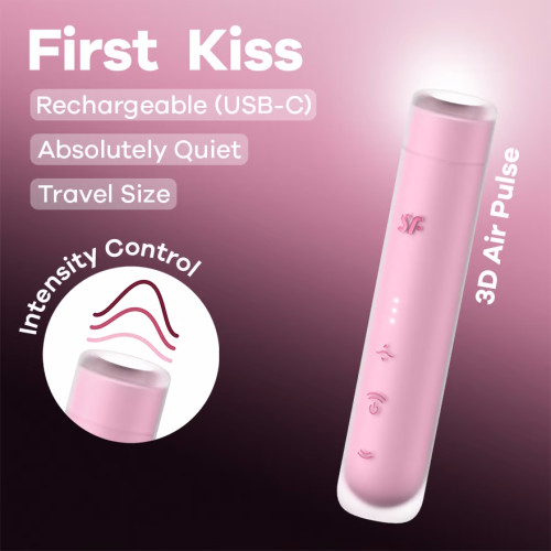 Вакуумно-волновой мини-стимулятор клитора с вибрацией помада Satisfyer First Kiss