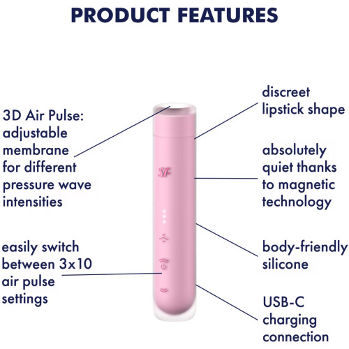 Вакуумно-волновой мини-стимулятор клитора с вибрацией помада Satisfyer First Kiss