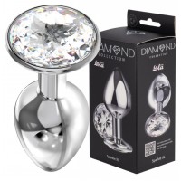 Большая анальная пробка Diamond Clear Sparkle XL серебро
