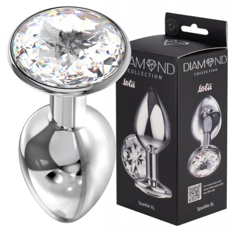 Большая анальная пробка Diamond Clear Sparkle XL серебро