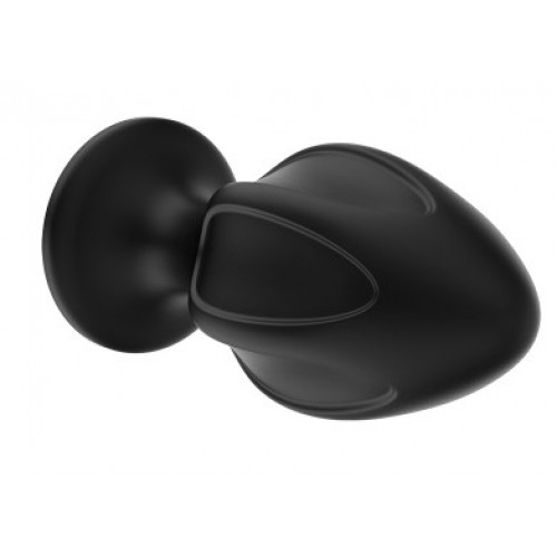 Черная силиконовая анальная пробка рельефная М