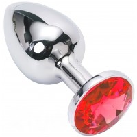 Металлическая анальная пробка с красным камушком M