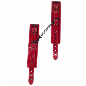 Красные лаковые наручники Party Hard Bizzare на металлической цепи (иной угол)