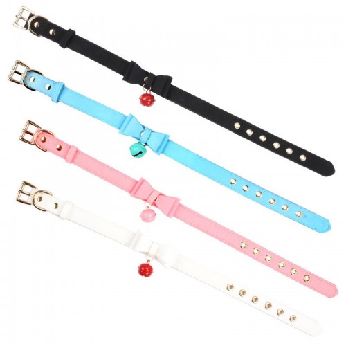 Черный ошейник с бантиком и колокольчиком