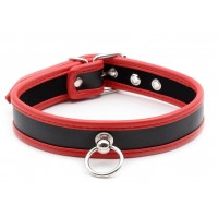 Узкий ошейник с кольцом черно-красный