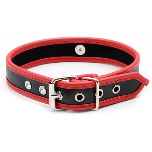 Узкий ошейник с кольцом черно-красный