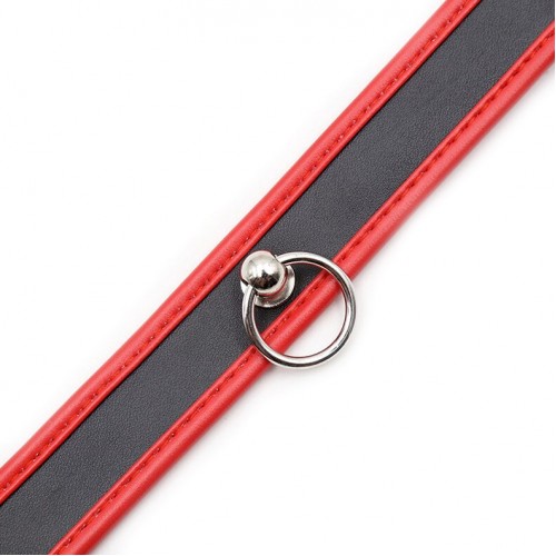 Узкий ошейник с кольцом черно-красный