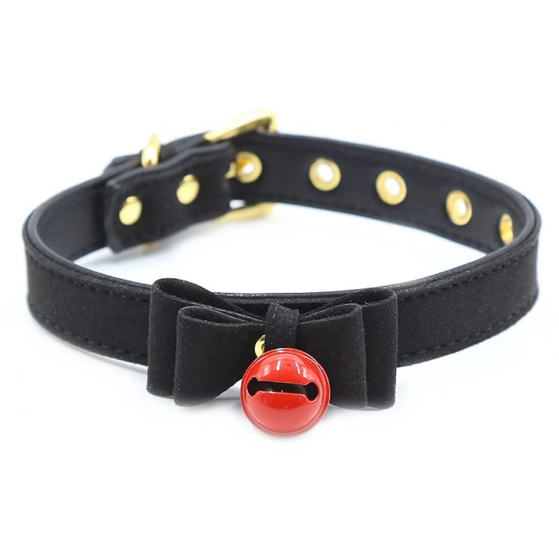 Черный ошейник с бантиком и колокольчиком