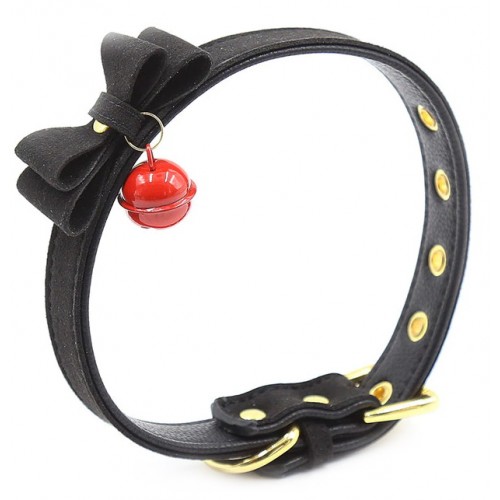 Черный ошейник с бантиком и колокольчиком