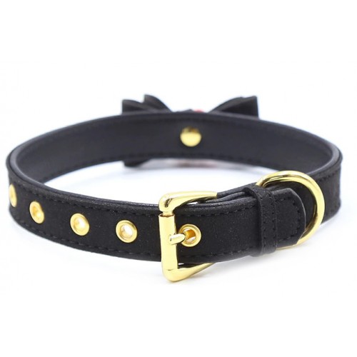 Черный ошейник с бантиком и колокольчиком