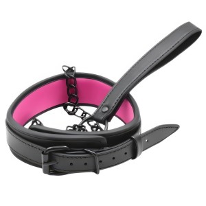 Ошейник с поводком на цепочке черно-розовый (иной угол)