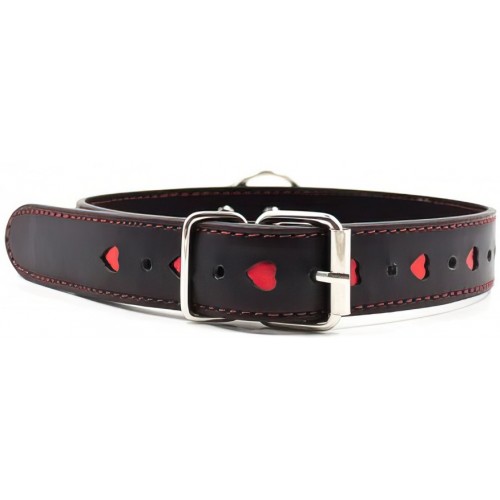 Ошейник узкий с поводком и красными сердечками