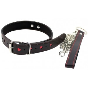 Ошейник узкий с поводком и красными сердечками (иной угол)
