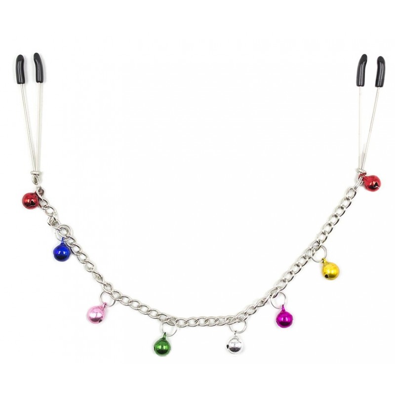Зажимы для сосков с цепочкой и цветными бубенчиками