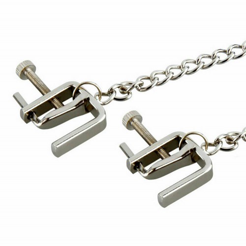 Квадратные зажимы с цепочкой серебристые