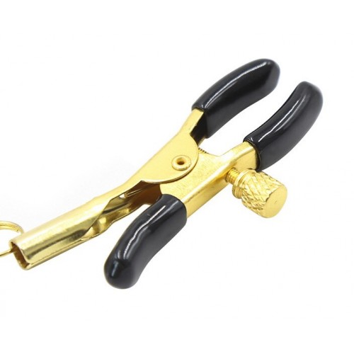 Золотистые зажимы для сосков с белым камушком 