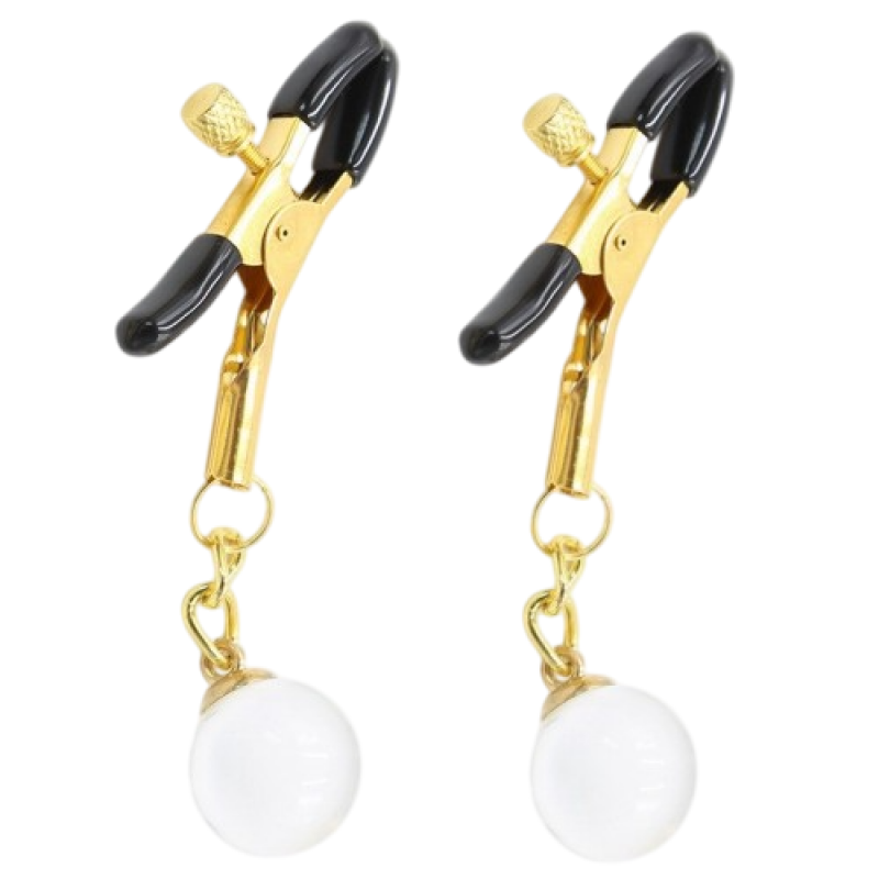 Золотистые зажимы для сосков с белым камушком 