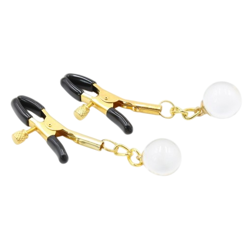 Золотистые зажимы для сосков с белым камушком 