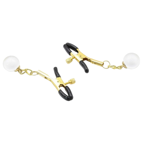 Золотистые зажимы для сосков с белым камушком 